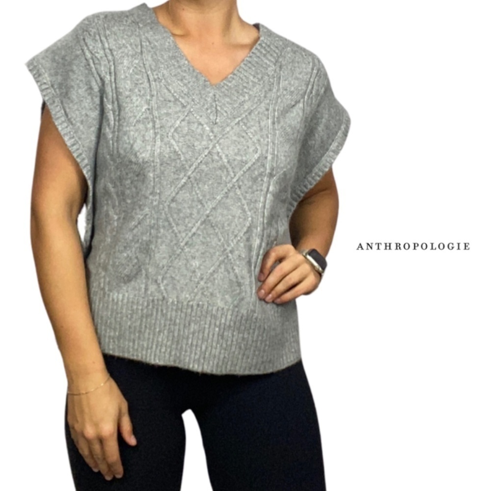 Anthropologie Ruby Moon Cable Knit Grey Sweater Vest - Size 3X
